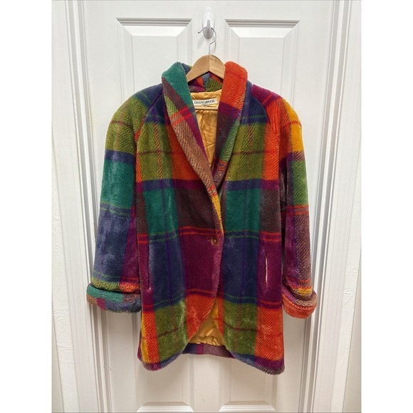 Donnybrook Colorful Oversized Rainbow Plaid Vintage Faux Fur Coat USA - Medium‎ | Poshmark