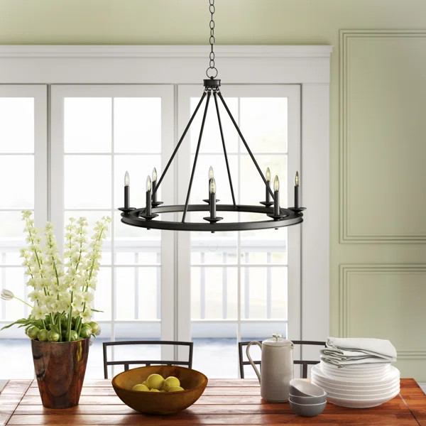 Poynor 8 - Light Candle Style Wagon Wheel Chandelier | Wayfair North America
