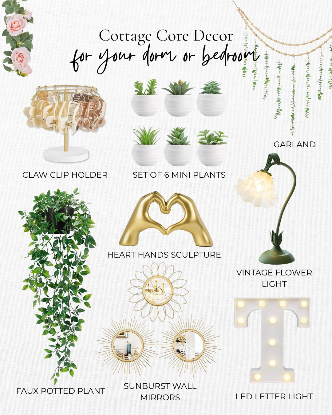 Cottage Core Dorm & Bedroom Decor
Drawing inspiration from vintage and natural elements, this decor features florals and rustic pieces to create a cozy room feel for any area in your home. 
 

 #LTKHome #LTKFindsUnder50 #LTKFindsUnder100