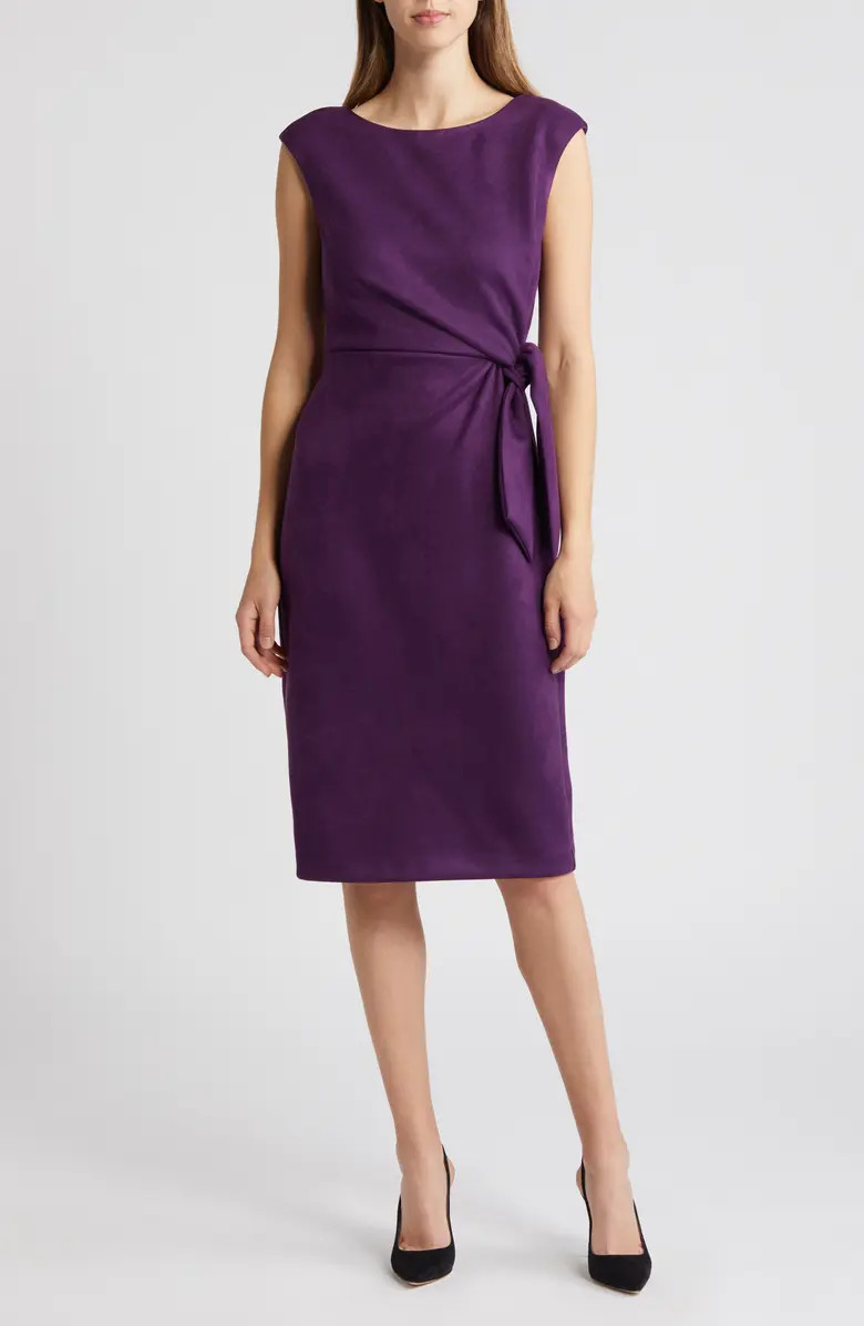 Tahari ASL Side Tie Sleeveless Microsuede Sheath Dress | Nordstrom | Nordstrom