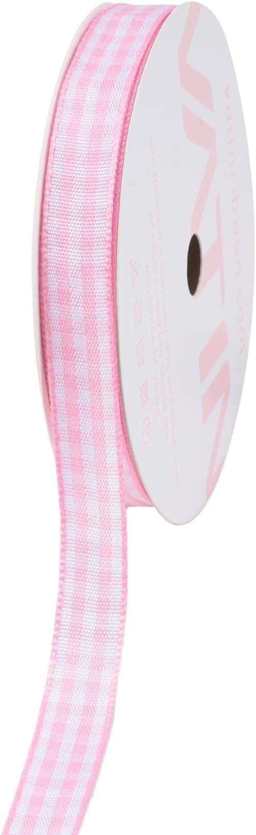 VATIN Light Pink and White Gingham Ribbon, Each Roll Measuring 3/8 Inch Wide by 10 Yards Long, Fe... | Amazon (US)