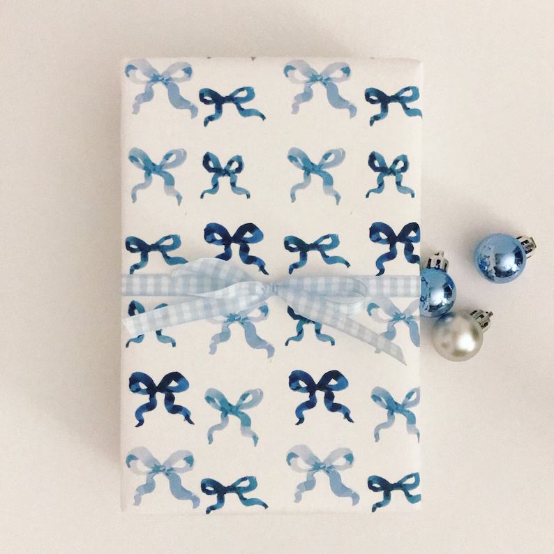 Wrapping Paper: Blue Bows {Gift Wrap, Birthday, Holiday, Christmas} | Etsy (CAD)