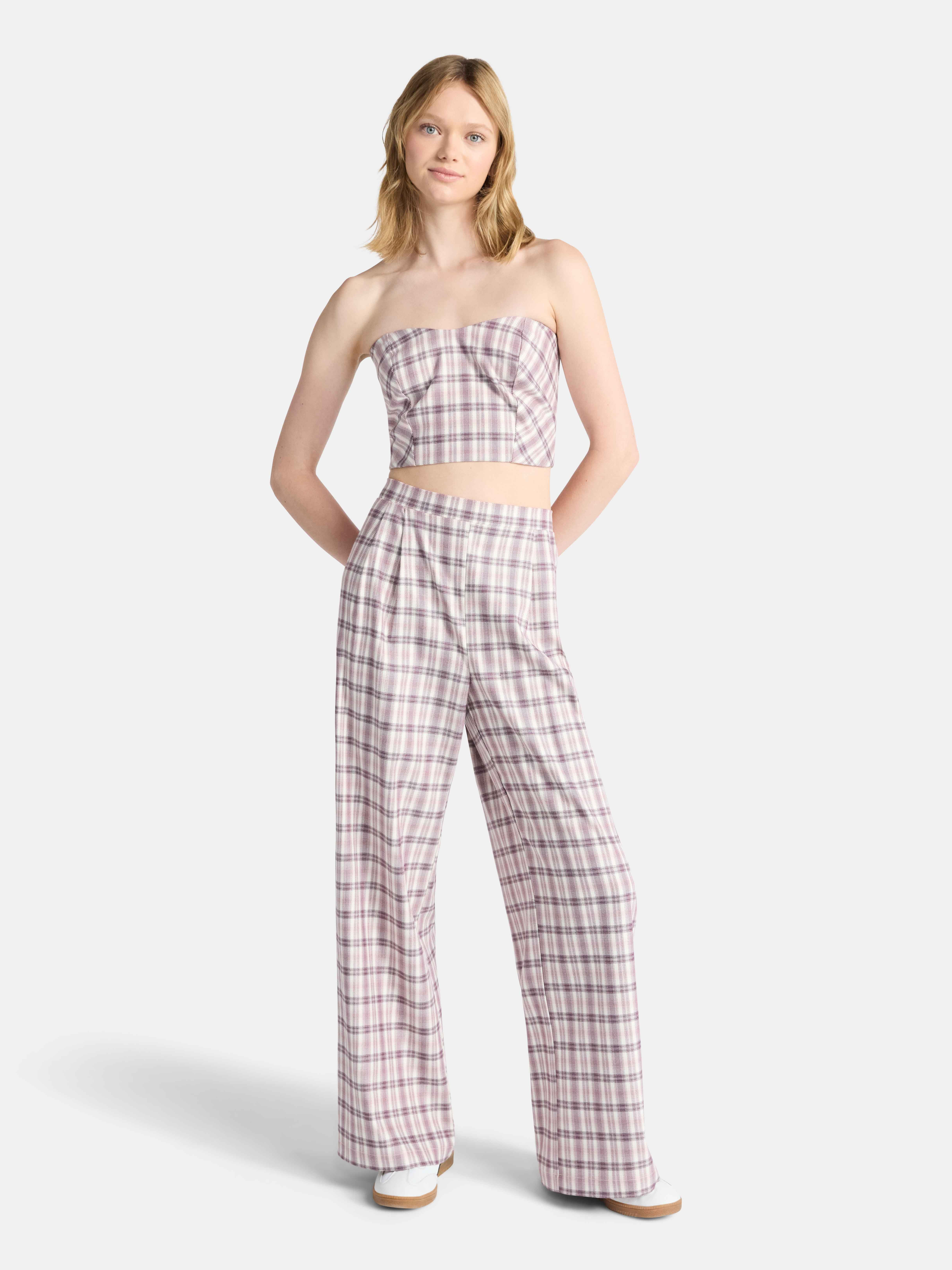 No Boundaries Sweetheart Neck Tube Top and Wide Leg Pants Set, 2-Piece, Women's | Walmart (US)