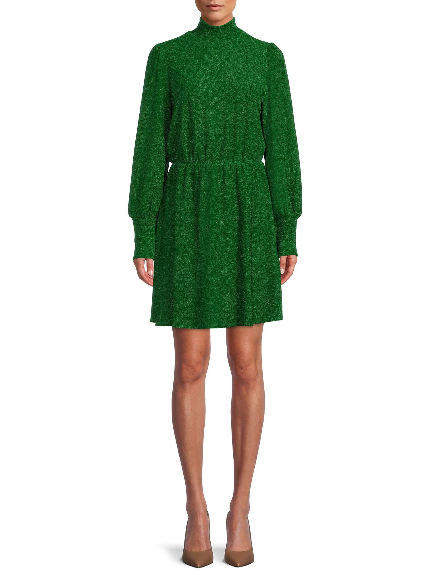 The Get Women's Long Sleeve Metallic Knit Mini Dress - Walmart.com | Walmart (US)