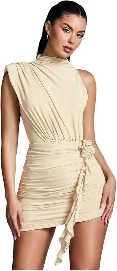 GORGLITTER Women's Flower Birthday Cocktail Mini Dress Asymmetrical Mock Neck Summer Going Out Pr... | Amazon (US)