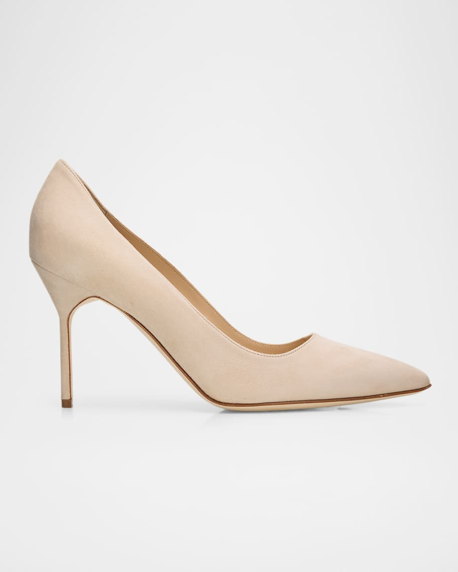 Manolo Blahnik 90mm BB Suede Pointed-Toe Pumps | Neiman Marcus