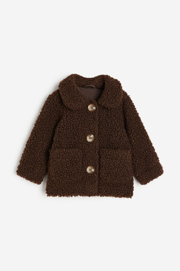 Collared Teddy Bear Jacket - Dark brown - Kids | H&M US | H&M (US + CA)