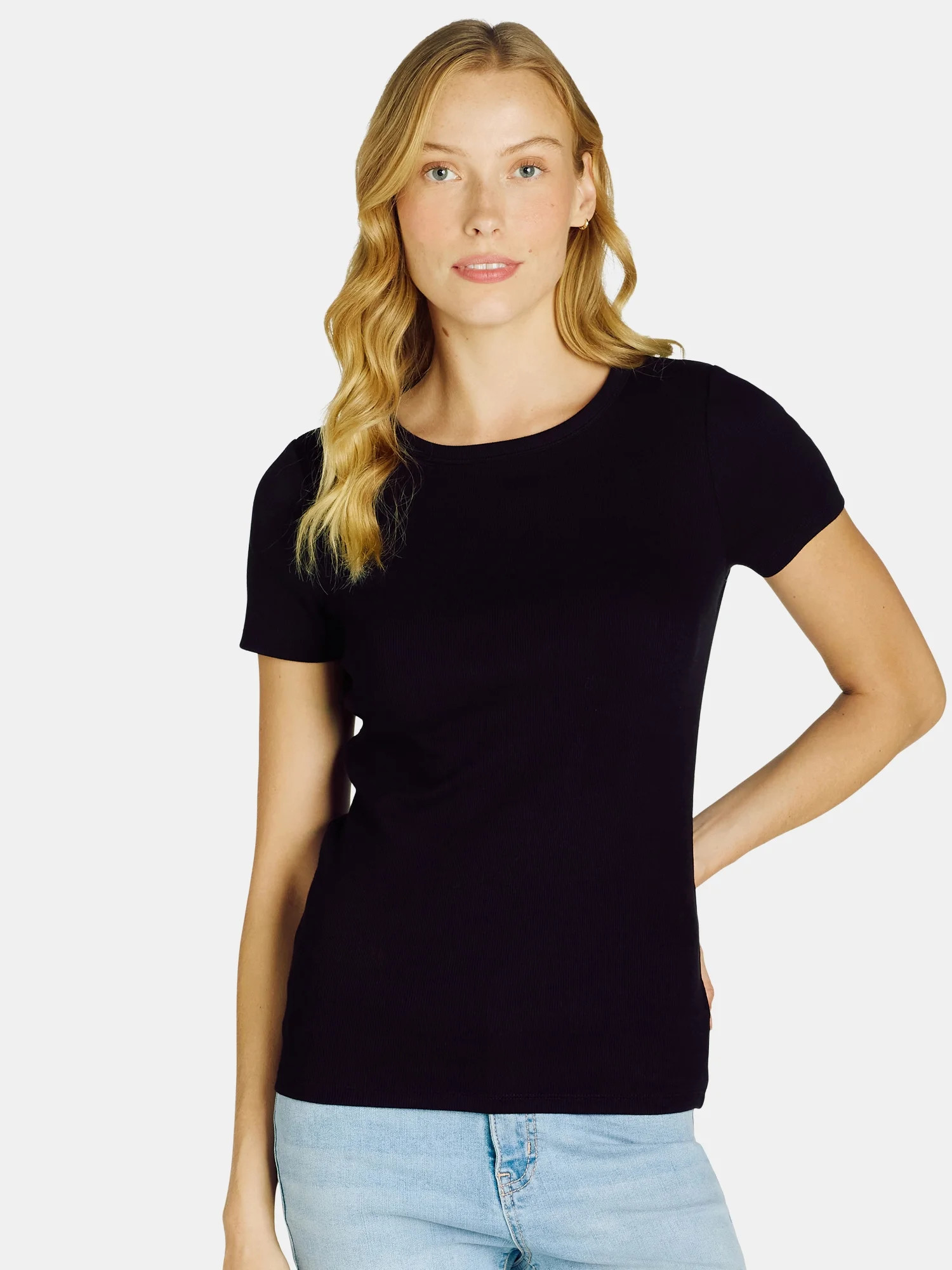 Time and Tru Women's Short Sleeve Rib Tee - Walmart.com | Walmart (US)