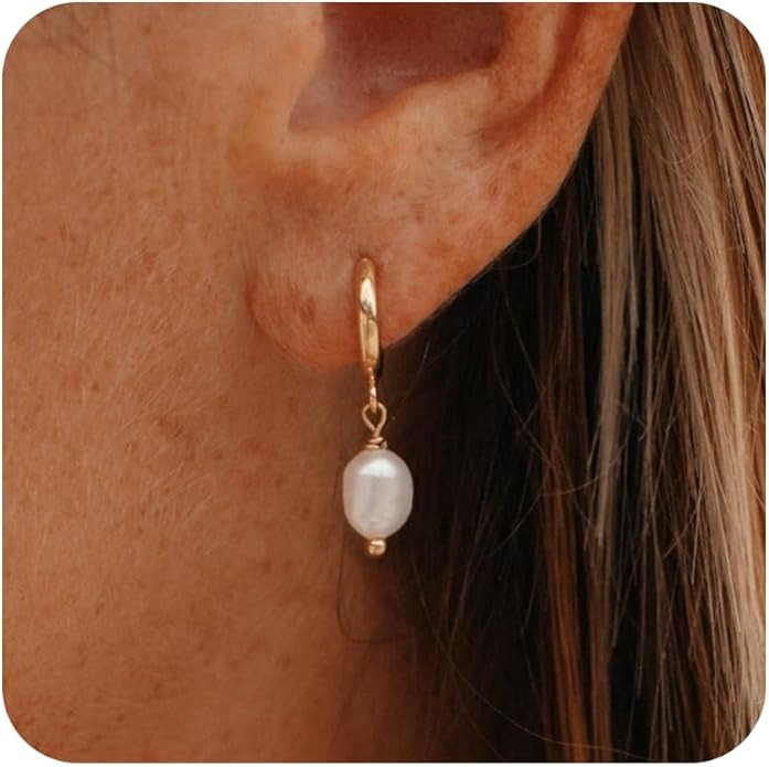 TOBENY Pearl Earrings for Women Trendy Dainty 14K Gold Plated Pearl Dangle Earrings Statement Whi... | Amazon (US)