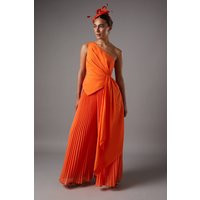 Womens One Shoulder Drape Detail Wide Leg Jumpsuit - Orange - 16 | boohoo (US & Canada)