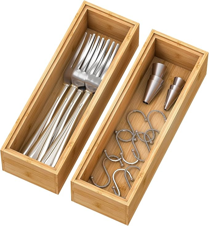 Bambloom Bamboo Kitchen Drawer Organizer, Stackable Silverware Tray Utensil Organizer Cutlery Hol... | Amazon (US)