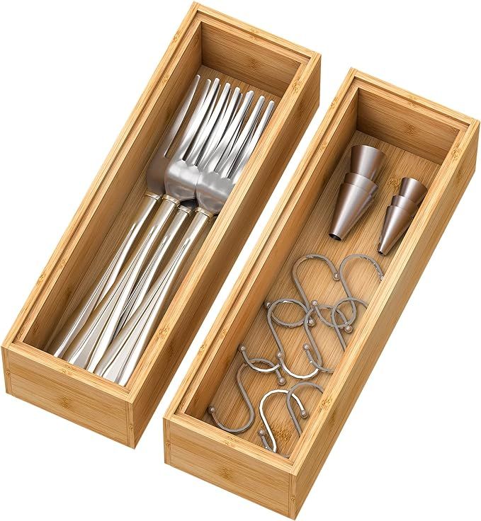 Bambloom Bamboo Kitchen Drawer Organizer, Stackable Silverware Tray Utensil Organizer Cutlery Hol... | Amazon (US)