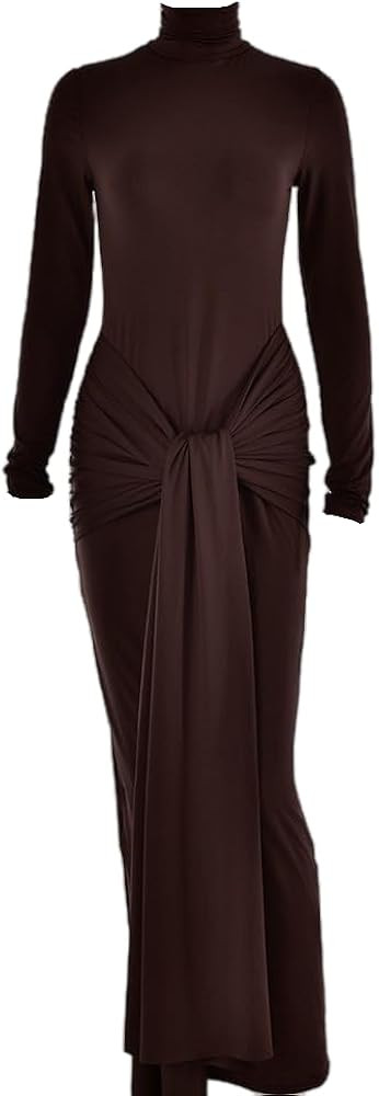 heyheyshine Women's Long Sleeve Turtleneck Maxi Dress Casual Long Dress Hollow Tie Waist Bodycon ... | Amazon (US)