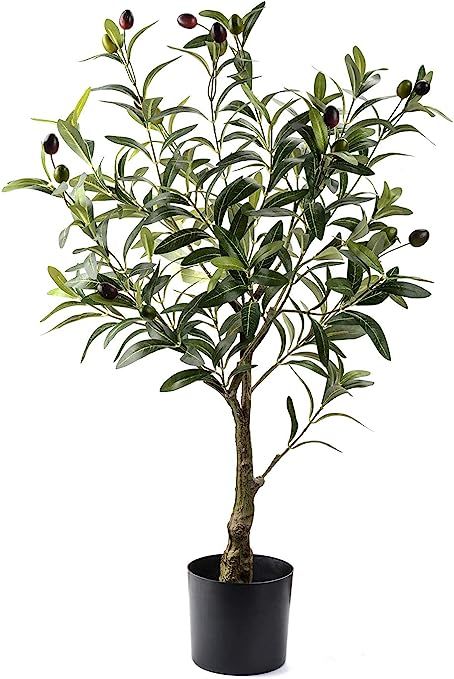 Artificial Olive Tree Plants 32 Inch Fake Olive Branch Leaves Topiary Silk Tree Faux Plant Decor | Amazon (US)