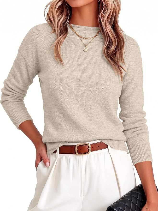 ANRABESS Women's Long Sleeve Crew Neck Knit Sweaters | Ribbed,Soft Comfy Breathable,Business Casu... | Amazon (US)