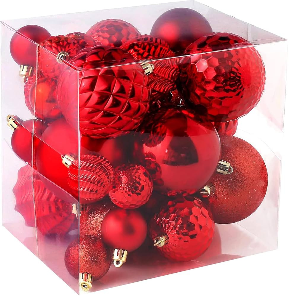 Christmas Balls Ornaments -36pcs Shatterproof Christmas Tree Decorations with Hanging Loop for Xmas Tree Wedding Holiday Party Home Decor,6 Styles in 3 Sizes(Red) | Amazon (US)