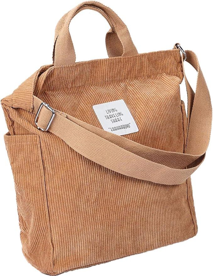 Corduroy Tote Bag - WantGor Upgrade Women's Crossbody Shoulder Handbags Big Capacity Shopping Bag | Amazon (US)