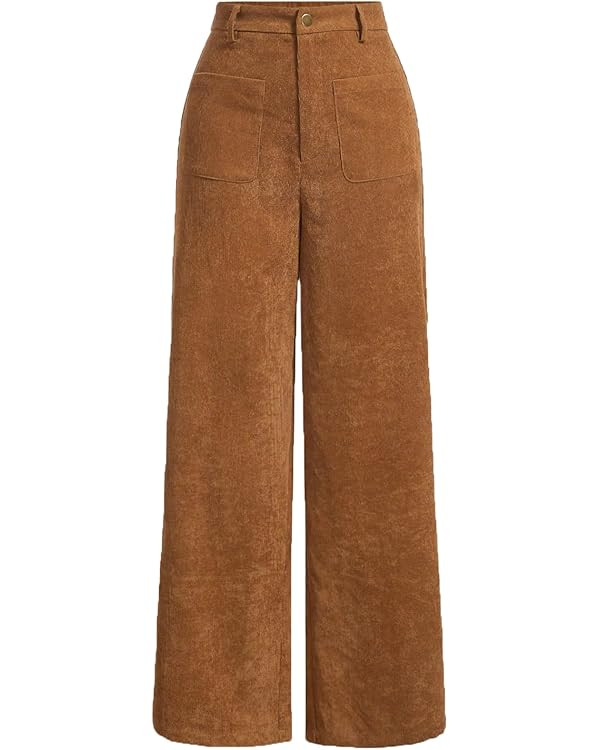 Floerns Women's Hight Waist Corduroy Velvet Slant Pocket Wide Leg Pants | Amazon (US)