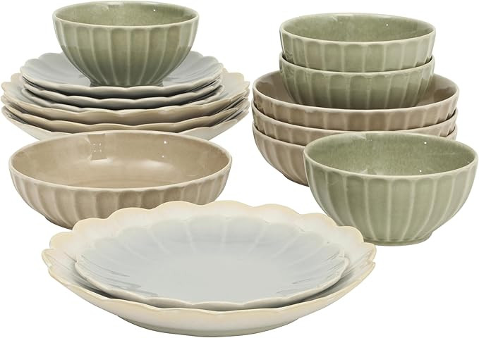 Gibson Elite Malibu Shore 16 Piece Scallop Stoneware Reactive Glaze (Service for 4) Ceramic Plate... | Amazon (US)