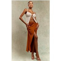 Rust Textured O-Ring Front Maxi Skirt | PrettyLittleThing US