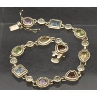 Vintage Sterling Silver Multi-Gemstone Link Bracelet - 7.25 | Etsy (US)
