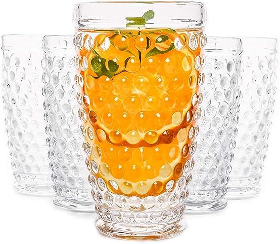 G Hobnail Glassware Old Fashioned Iced Beverage Drinking Glasses Set Of 6, 13 oz Premium Tall Hig... | Amazon (US)