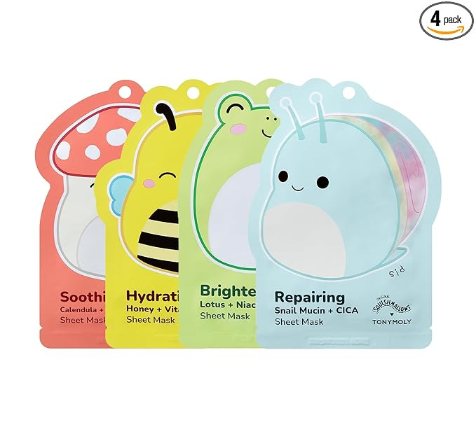 TONYMOLY x Squishmallows Sheet Mask Set – 4-Pack Facial Skincare Variety for Hydrating, Soothin... | Amazon (US)