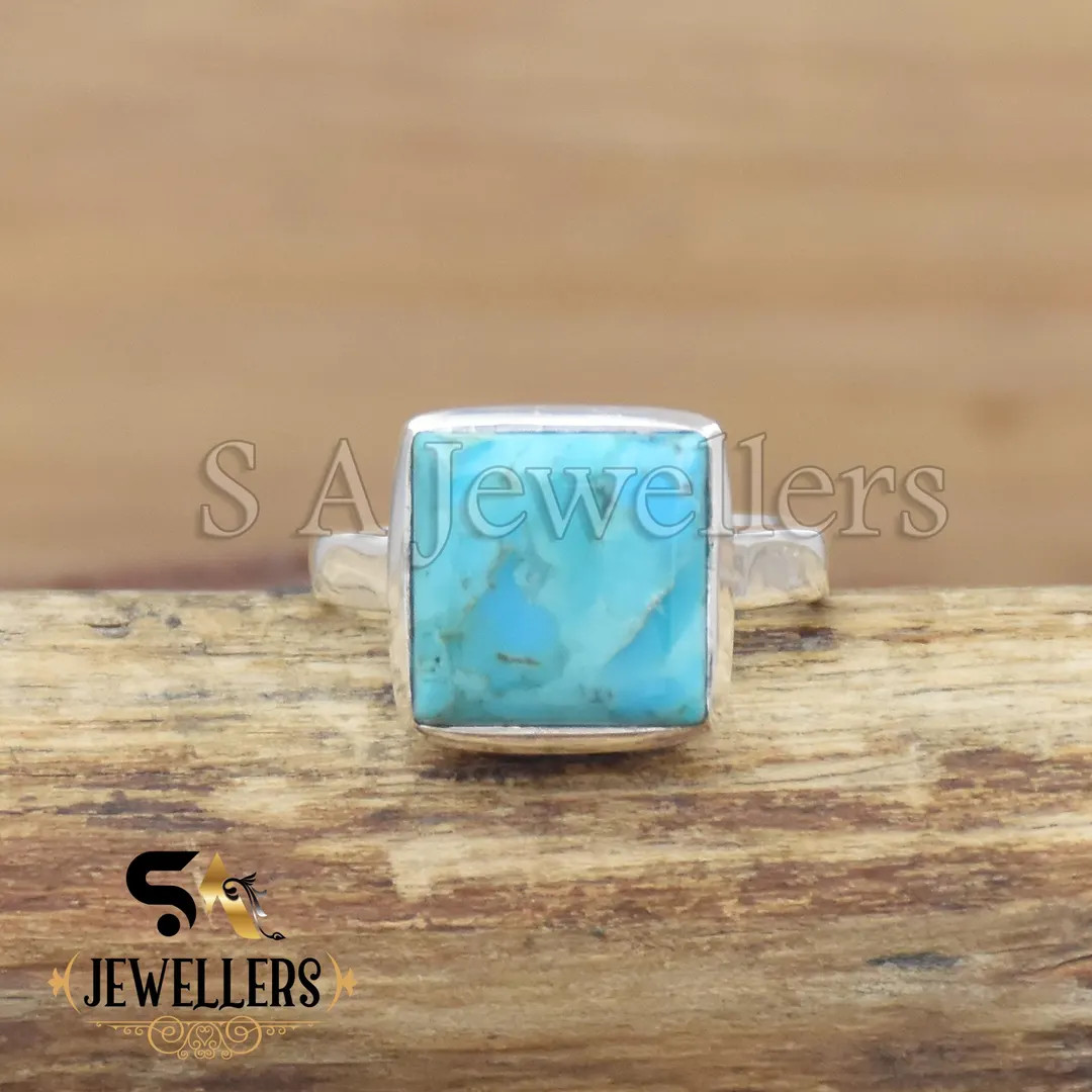 Handmade Mohave Turquoise Ring: Square Sterling Silver Statement - Etsy | Etsy (US)