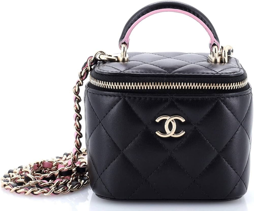 Amazon.com: Chanel, Pre-Loved Classic Top Handle Vanity Case with Chain Quilted Lambskin Mini, Bl... | Amazon (US)