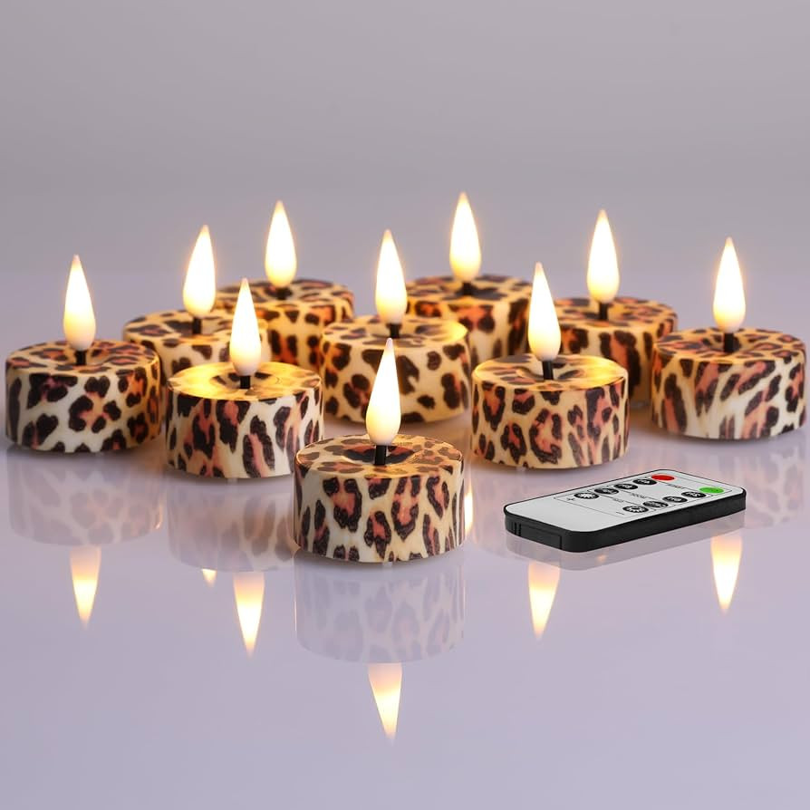 Eywamage Leopard Animal Pattern Flameless Tealights with Remote Batteries Included, Flickering Pl... | Amazon (US)