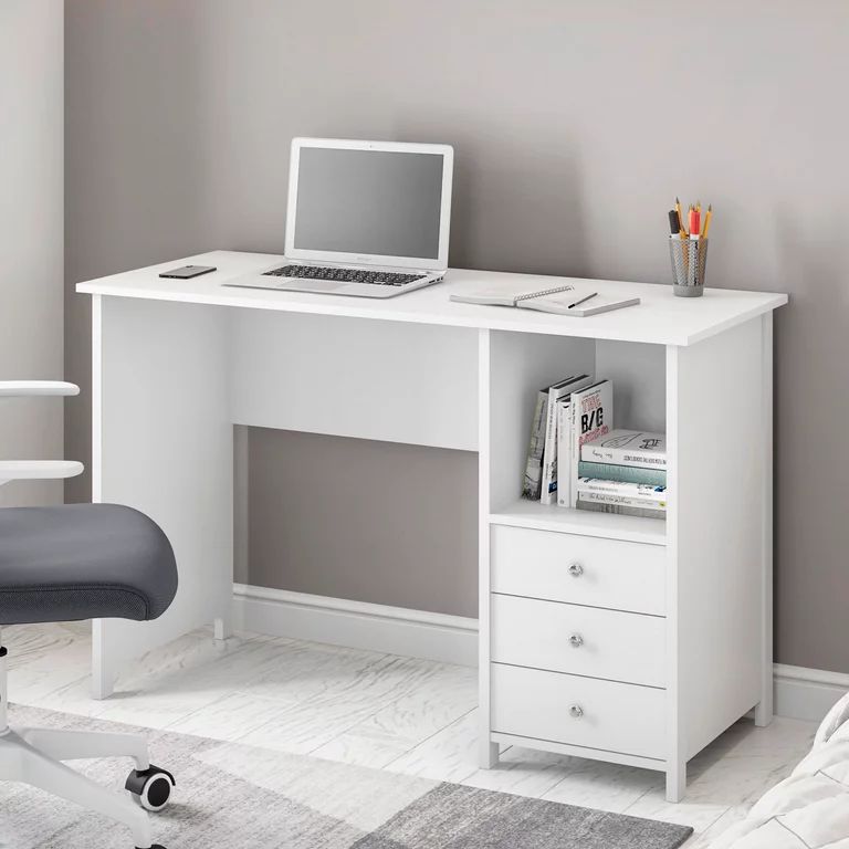 Techni Mobili Contemporary Desk with 3 Storage Drawers, White | Walmart (US)