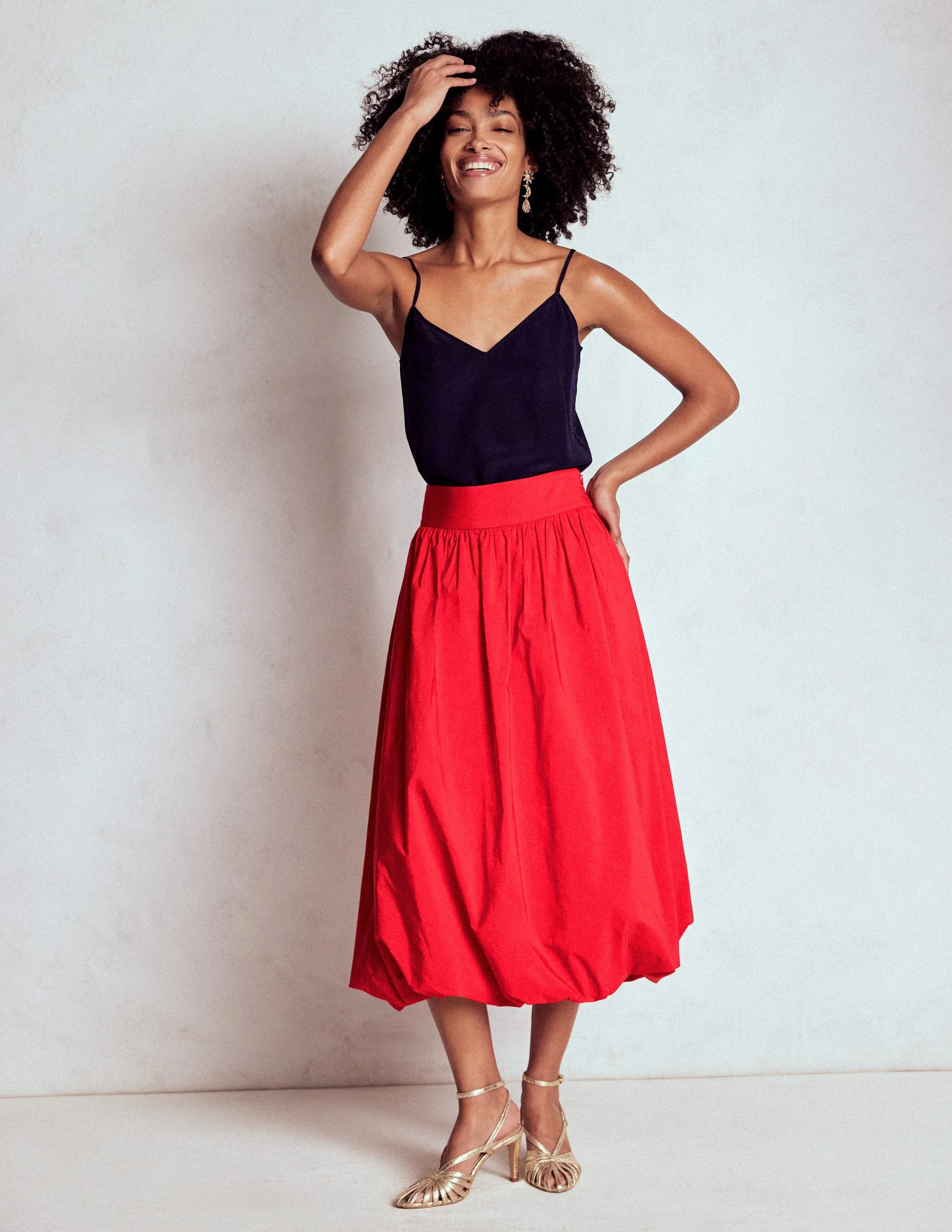 Bubble Hem Midi Skirt-Poppy Red | Boden (US)