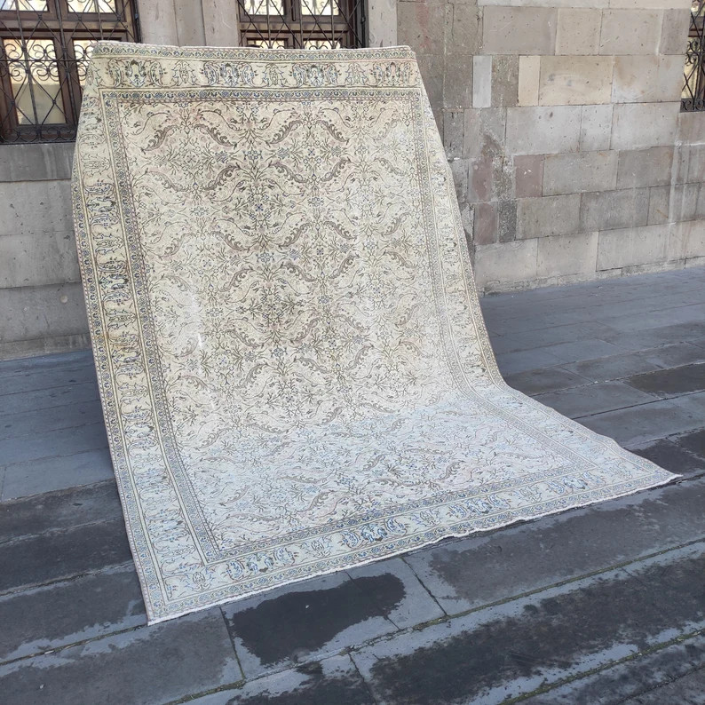 Lovely Vintage Turkish Oversized Kayseri Area Rug: 6x9 Pastel Anatolian Carpet - Etsy | Etsy (US)