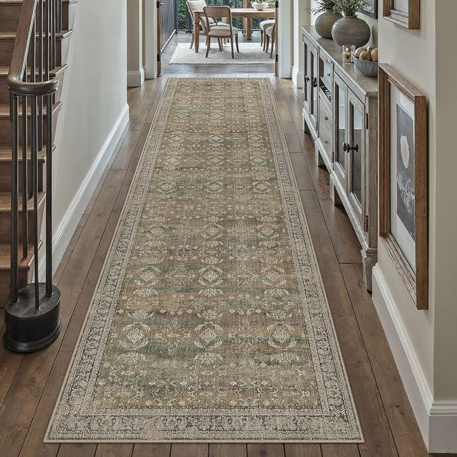 2x12 Brown Area Rug Runners for Hallways Washable Vintage Distressed Carpet Low Pile Non Slip Ind... | Amazon (US)