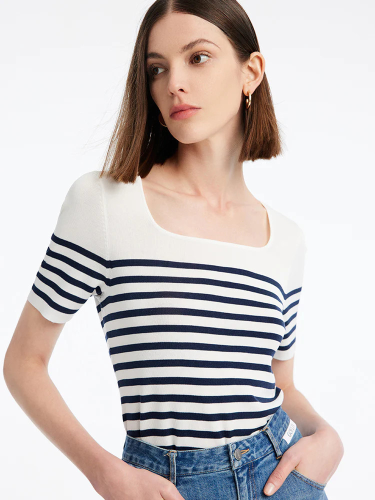 Black And White Striped Skinny Knit Top | GoeliaGlobal