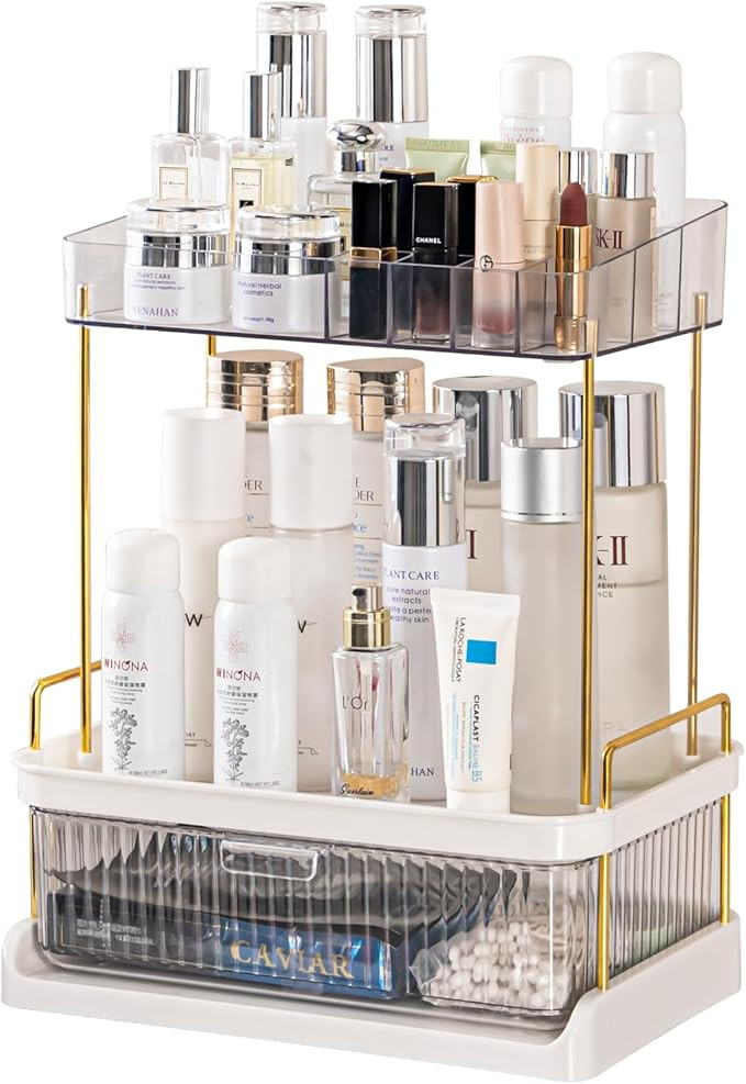Vtopmart 2-Tier Skincare Storage Rack-Transparent, Bathroom Counter Organizer, Large Skin care Or... | Amazon (US)