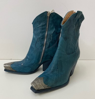 Free People Brayden Western Boots Leather Booties Petrol US 6.5 EUR 36.5 New | eBay US