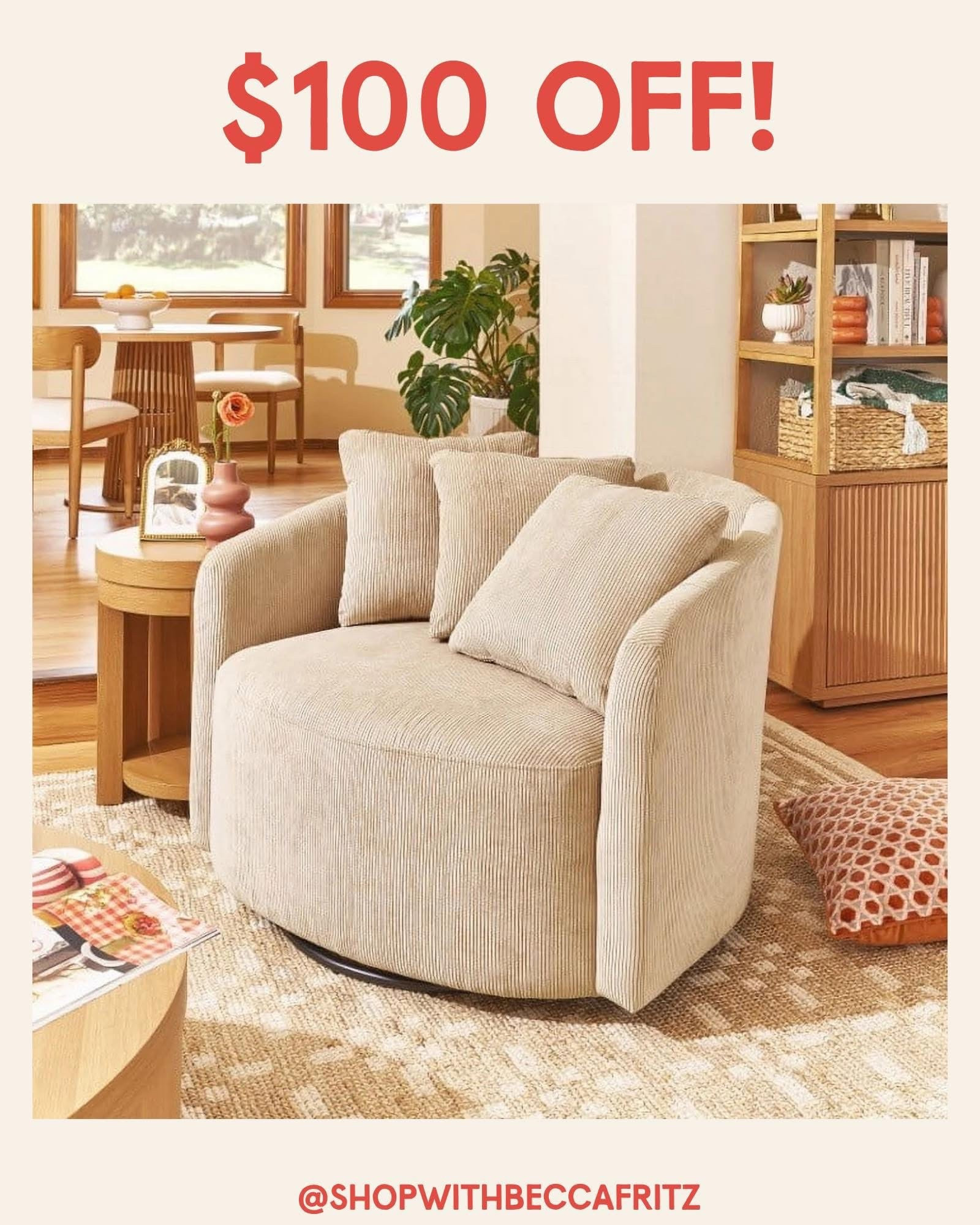 New cozy-corner alert! Meet the famous Beautiful Drew Chair by Drew Barrymore, the celeb-designed swivel seat that turns any blank spot into a “stay-a-while” vibe ✨ $100 OFF right now in 2 different colorways! 👀 Soft corduroy feel on one, two dreamy neutrals, curves in all the right places Ready to curl up? 🔗 ⬇️ 

#LTKSaleAlert #LTKHome