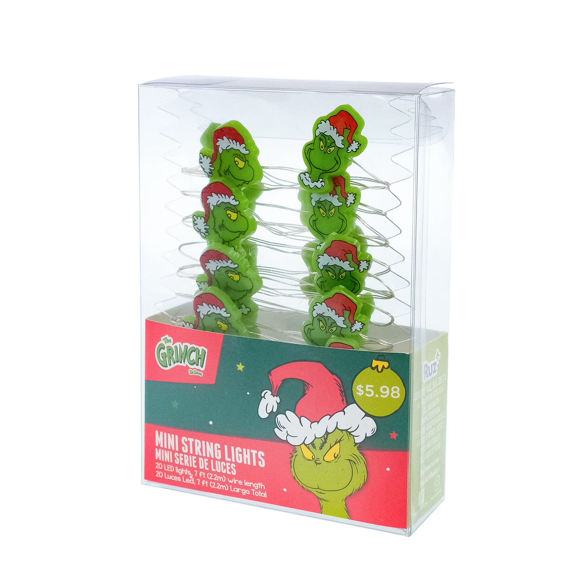 Dr Seuss' The Grinch Who Stole Christmas, The Grinch, 20 Count LED Micro String Lights, 7 feet Lo... | Walmart (US)