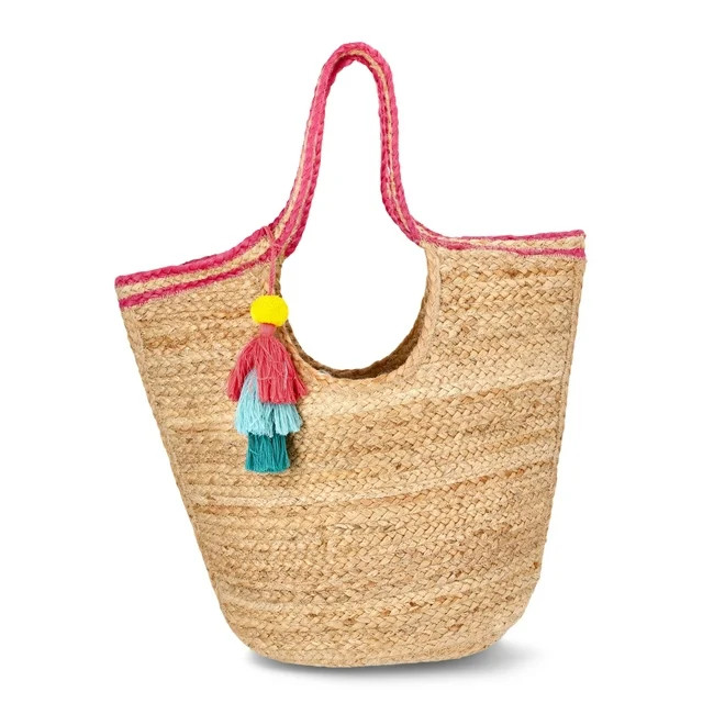 No Boundaries Jute Tote Bag, Natural, Women’s | Walmart (US)