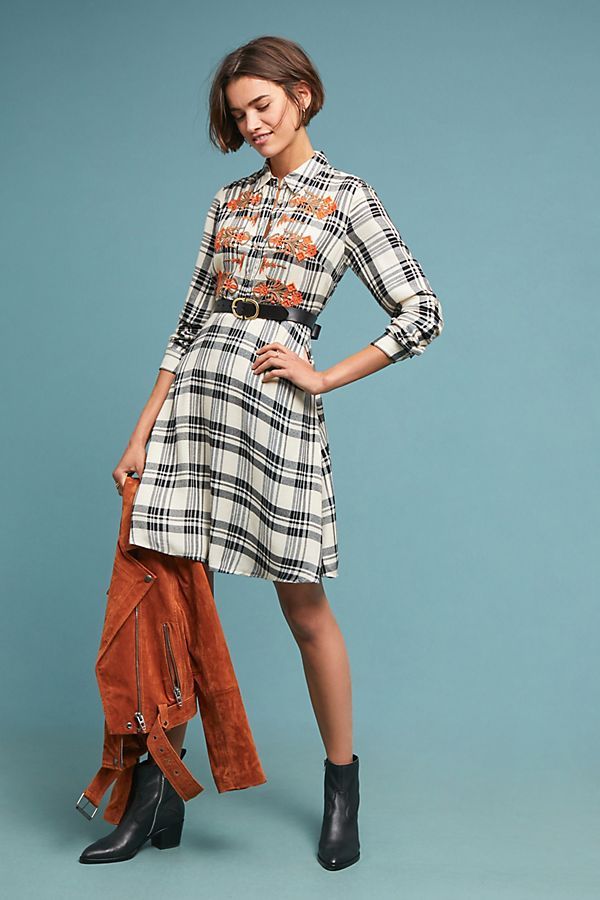 Embroidered Plaid Shirtdress | Anthropologie (US)