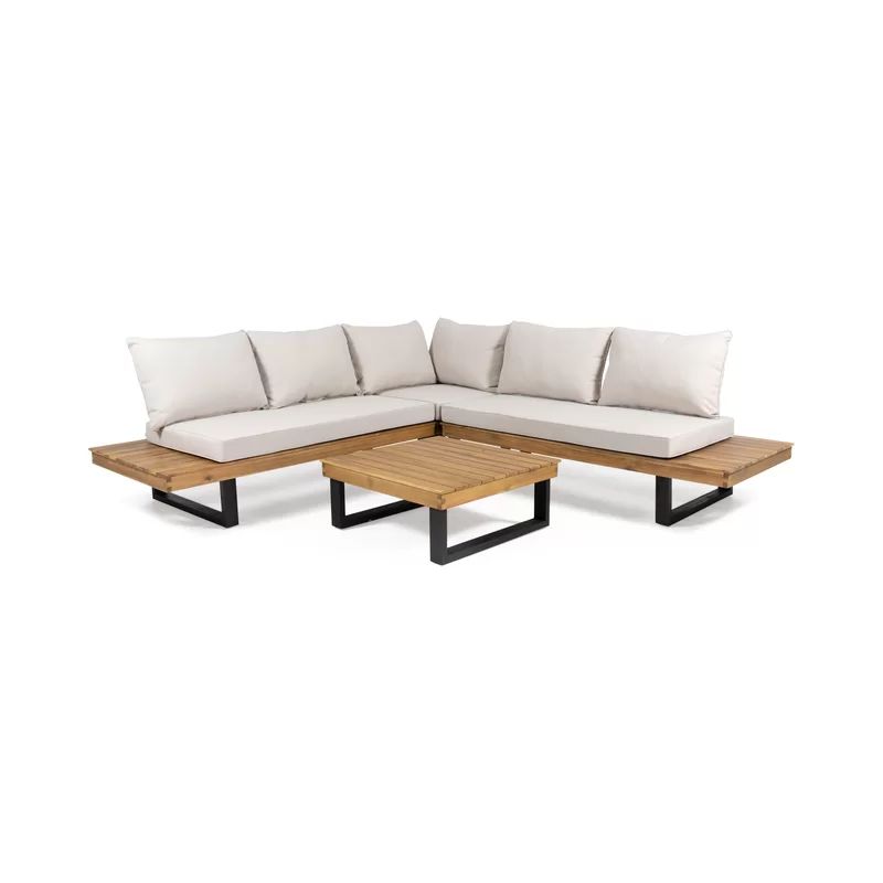 Abhipsa 4 Piece Teak Sectional Seating Group with Cushions | Wayfair Professional