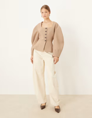 ASOS DESIGN cinch fitted cocoon sleeves blazer in camel | ASOS | ASOS (Global)