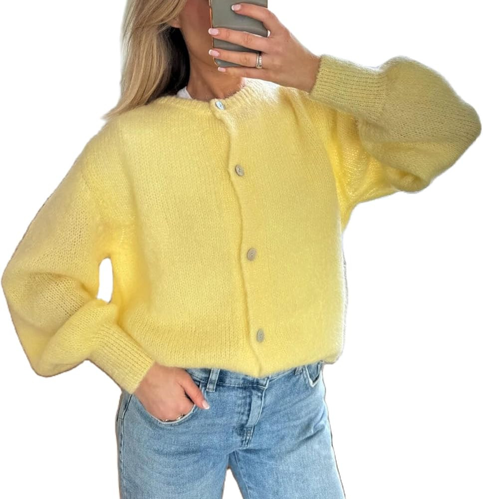 Cardigan Sweaters for Women Y2k Long Sleeve Button Down Knit Cardigans Casual Knit Pullover Fall ... | Amazon (US)