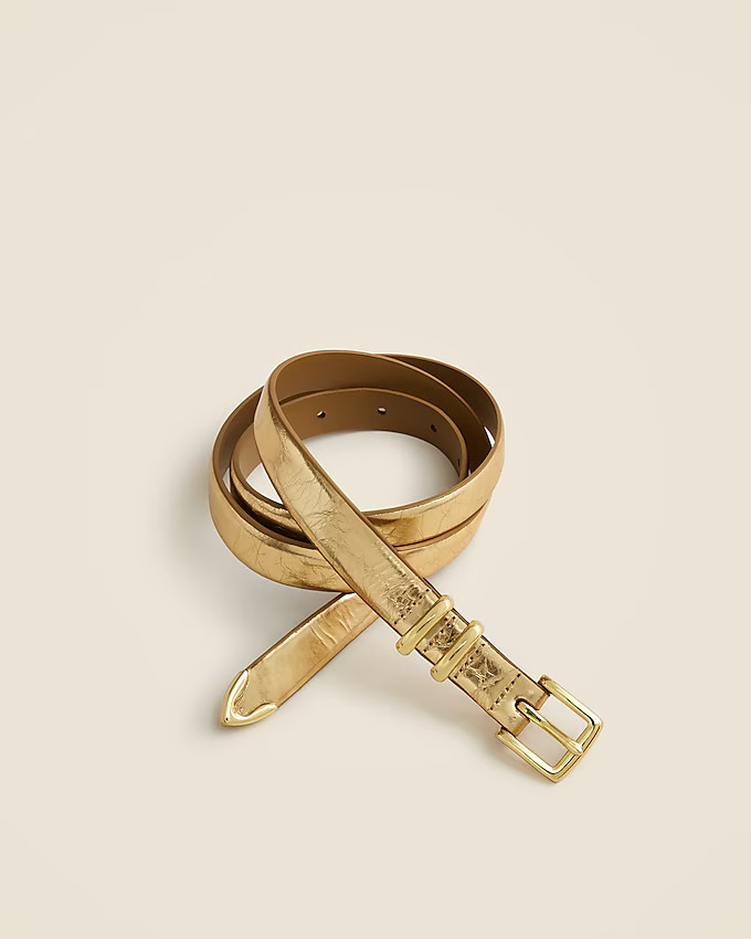 Crackled metallic leather belt with gold hardware | J. Crew US