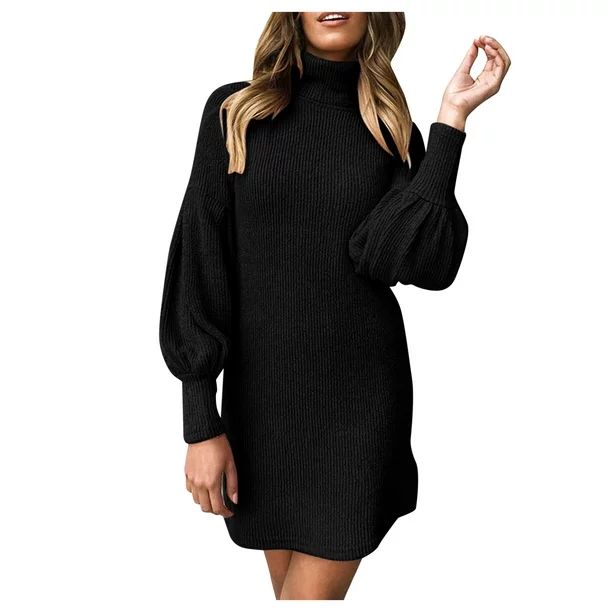 asdoklhq Womens Plus Size Clearance Dresses,Womens Turtleneck Sweater Dress Ladies Long Sleeve Ju... | Walmart (US)