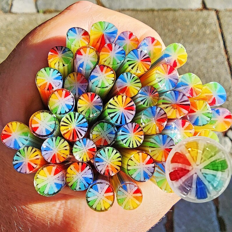 Coe 96 Starburst or Pom Pom: Rainbow 1 Oz Murrini Murrine Millefiori Vitrigraph Cane MINZABELLA M... | Etsy (US)