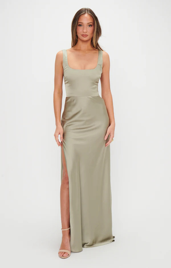Lana Maxi Dress ~ Moss Green Luxe Satin | Show Me Your Mumu