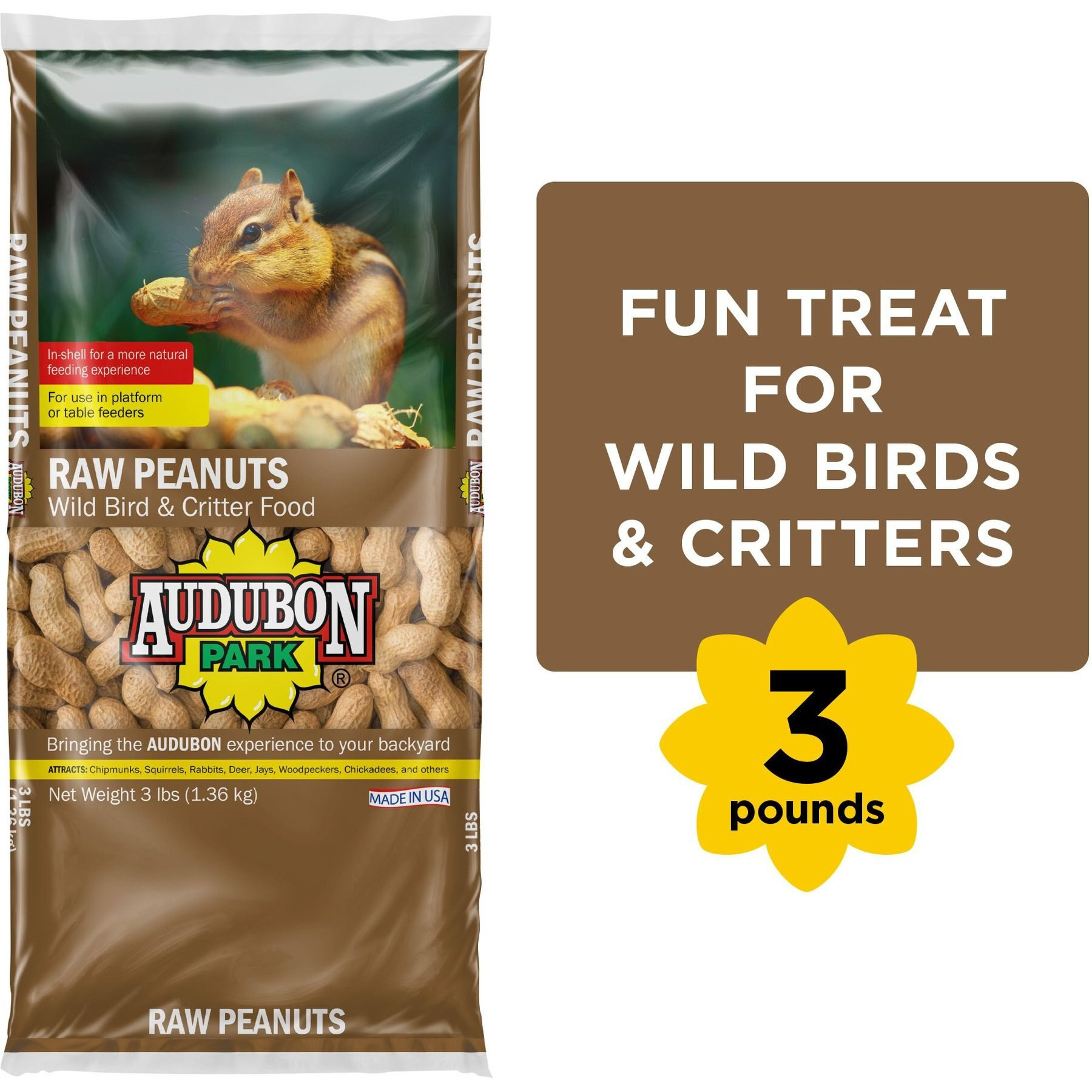 Audubon Park Raw Peanuts Seed Wild Bird Food, 3-lb bag | Chewy