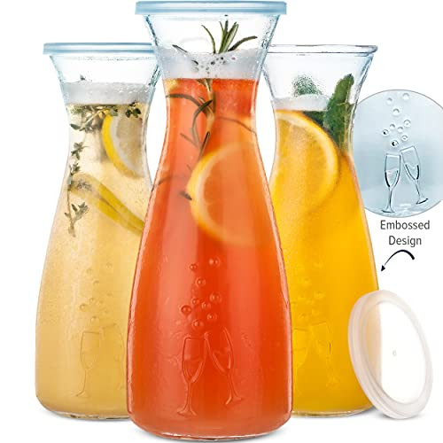 PRESTIGE Mimosa Bar Glass Carafe With Lids - 27oz Glass Mimosa Pitcher w/Plastic Carafe Lid, Wine Carafes & Pitchers, Juice Jar Containers, Juice Jug Set, Brunch Drink Pitchers for Parties (Carafes) | Amazon (US)